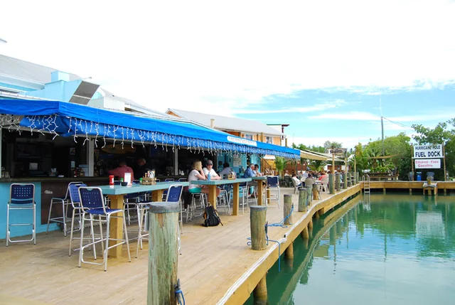 Open-air dining along the water at Hurricane Hole