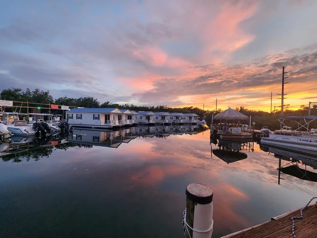 Sunset colors over the Hurricane Hole harbor