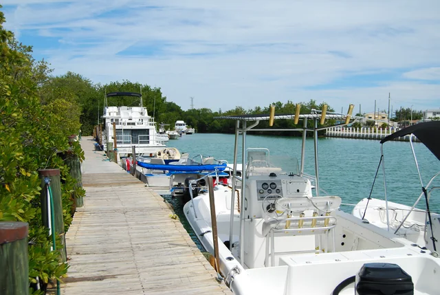 Boats tied up on Cow Key Channel